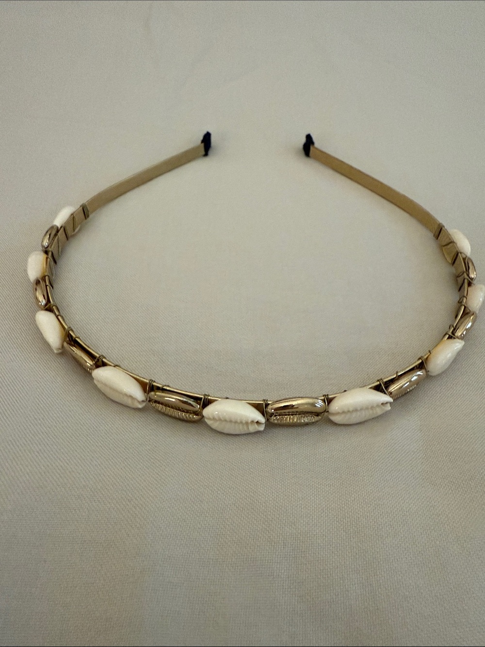 Gold Tone Headband with White Shell Accents